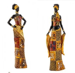 Beeld Afrikaanse Vrouw – Kleurrijke Kleding - Culturele Pracht in Detail - Set van 2