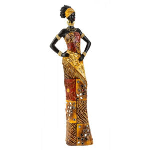 Beeld Afrikaanse Vrouw – Kleurrijke Kleding - Culturele Pracht in Detail - Set van 2