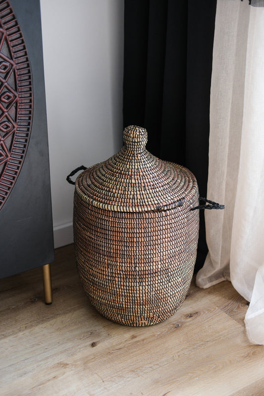 Zwarte Opbergmand - Maat M - Wasmand - Decoratieve rietenmand handgemaakt