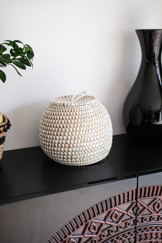 Korf wit - Decoratieve opbergmand met deksel - Handgemaakt