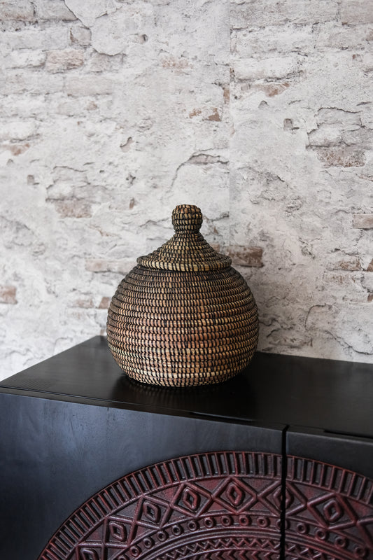 Dhah zwart Opbergmandje met deksel - Handgemaakt