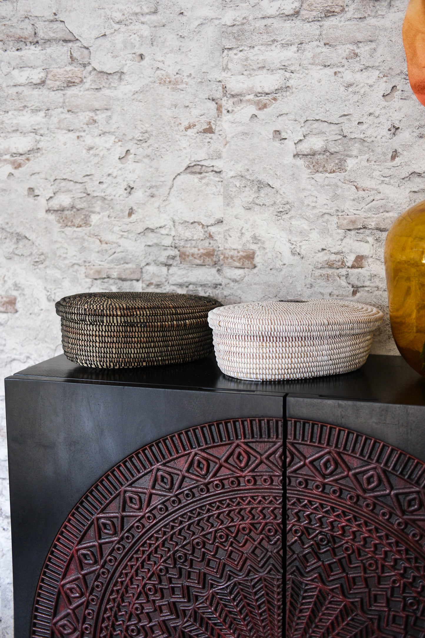 Handgemaakt ovaal wit opbergmandje met deksel – 35x25x12 cm – Decoratief & praktisch – Boho stijl