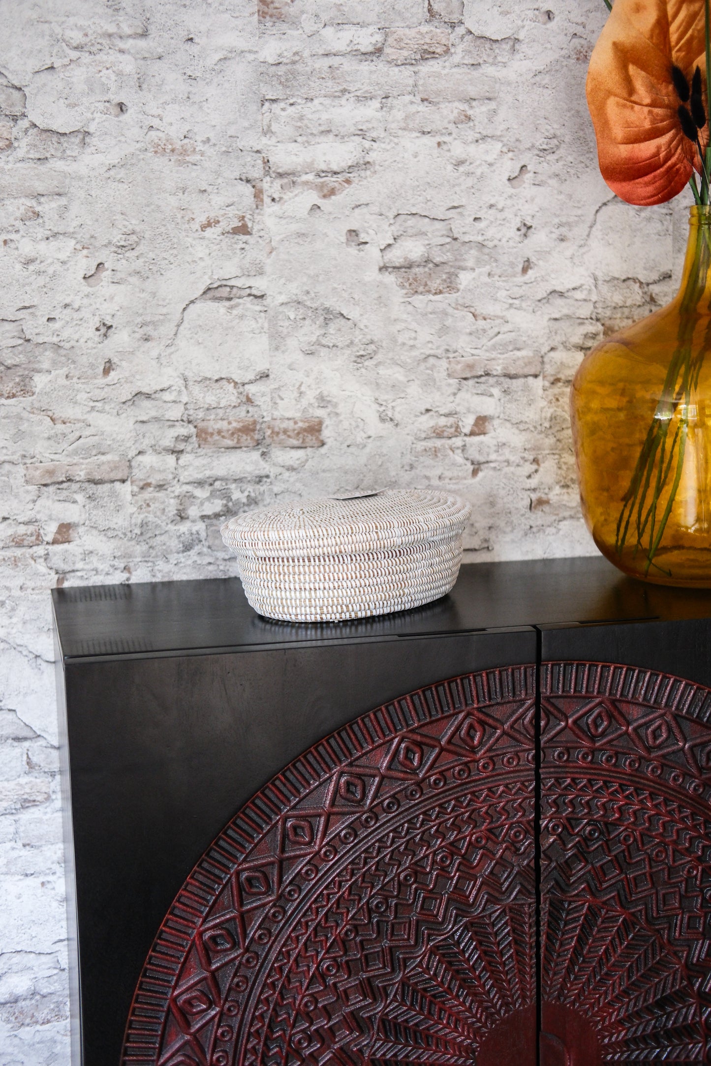 Handgemaakt ovaal wit opbergmandje met deksel – 35x25x12 cm – Decoratief & praktisch – Boho stijl