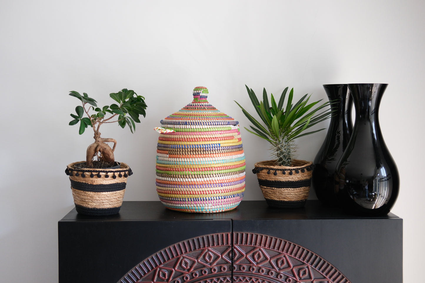 Hamper Vrolijke kleuren Opbergmand met Deksel – Decoratieve Mand - Handgemaakt