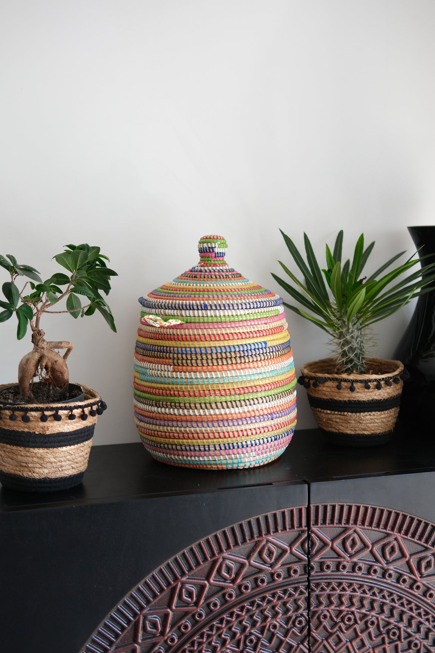 Hamper Vrolijke kleuren Opbergmand met Deksel – Decoratieve Mand - Handgemaakt