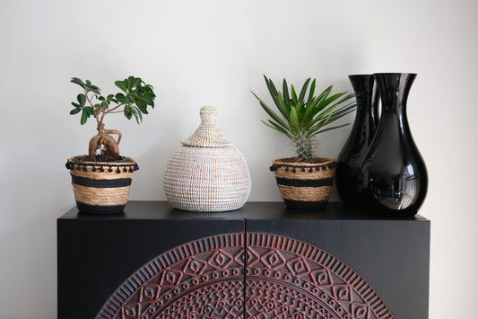 Dhah wit opbergmandje met deksel - Handgemaakt