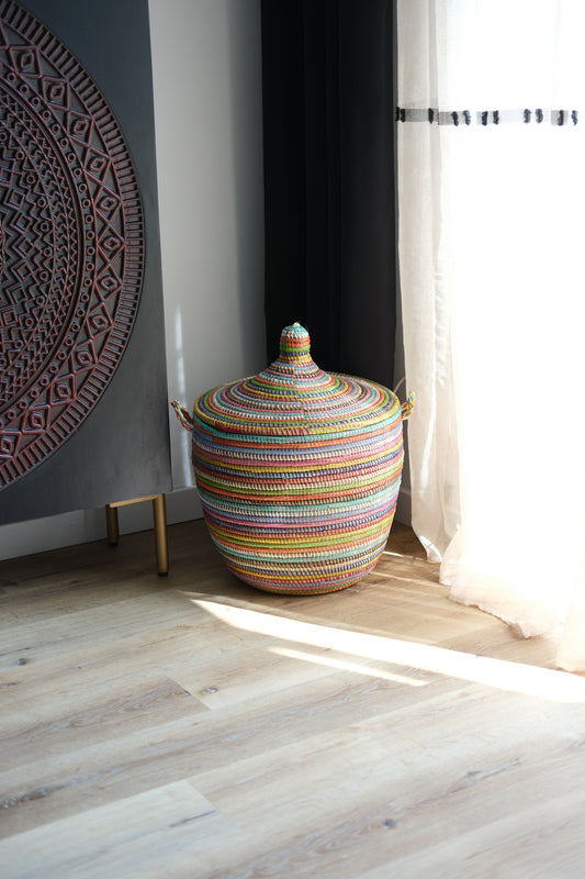 Vrolijke kleuren opbergmand maat S/handgemaakt