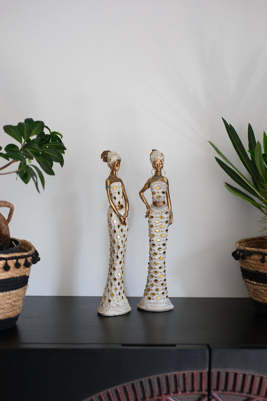 Beeld Afrikaanse Vrouw – Goud - Elegant Cultureel- Set van 2 beelden