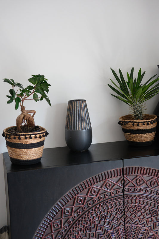 Boho Vaas "Strips" – Zwart – H 25 cm