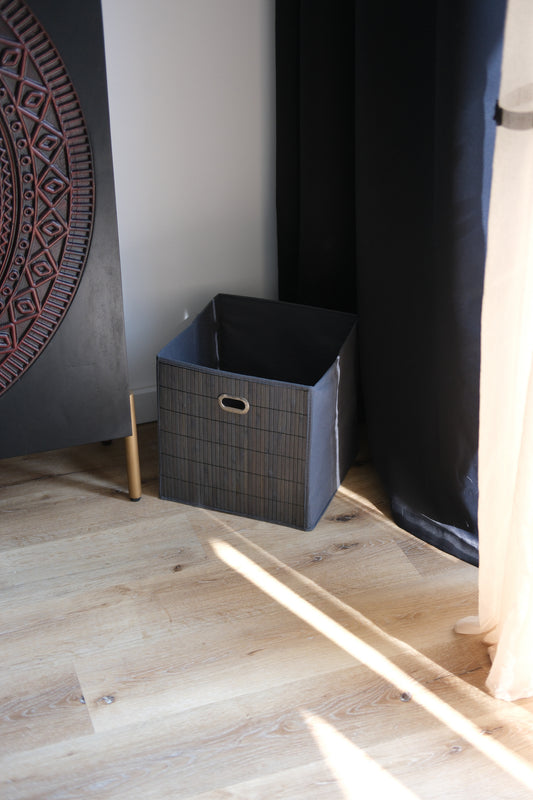 5Five Opbergmand/kastmand - Grijs /Antraciet- Linnen/bamboe - Vakkenkast manden