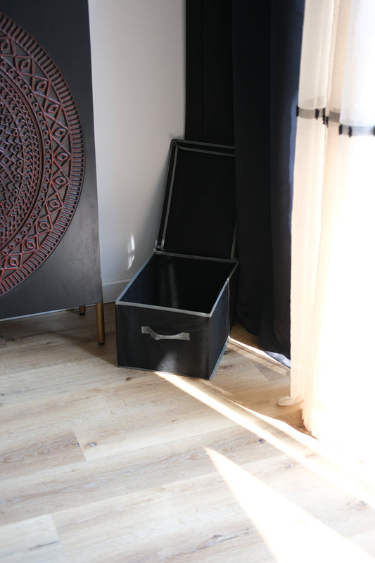 Opbergdoos zwart - Opbergmand met deksel - 40x30x24 cm - Opbergdoos