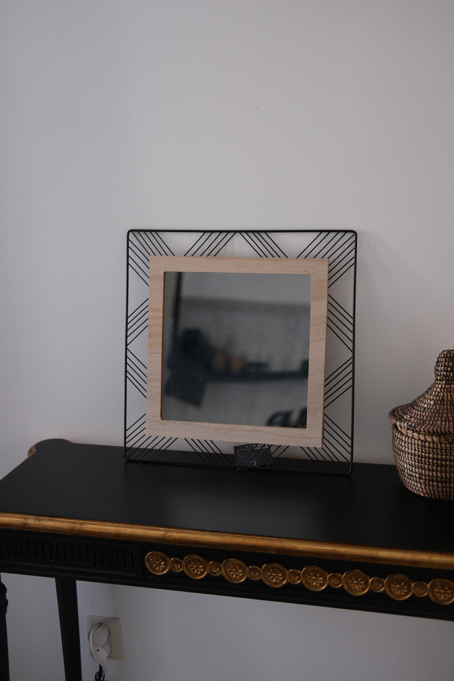 Atmosphera vierkante wandspiegel bohemian -Vierkant- Zwart - Dia 45cm