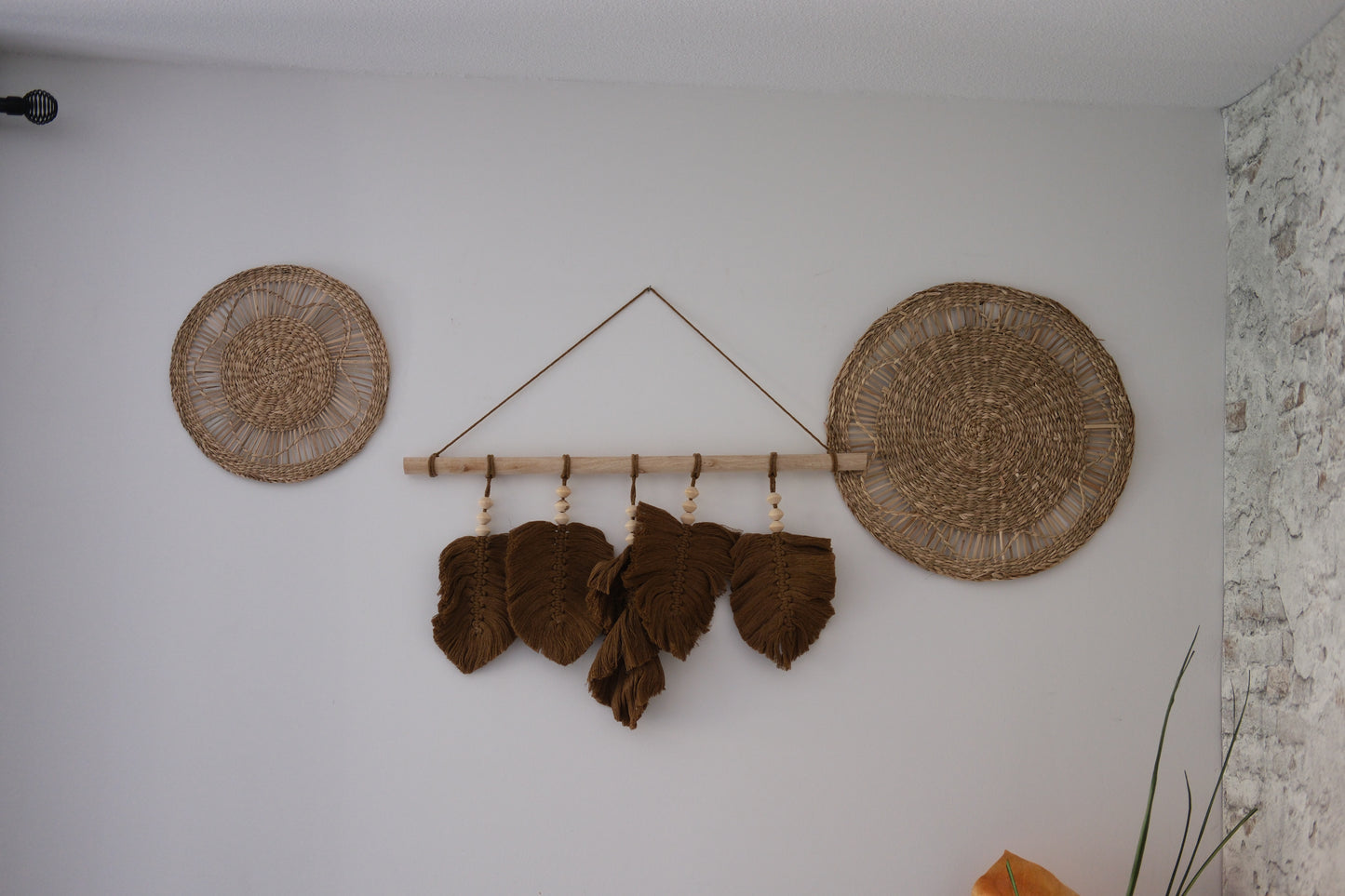 Wanddecoratie bladeren Odina hout- stof L58cm