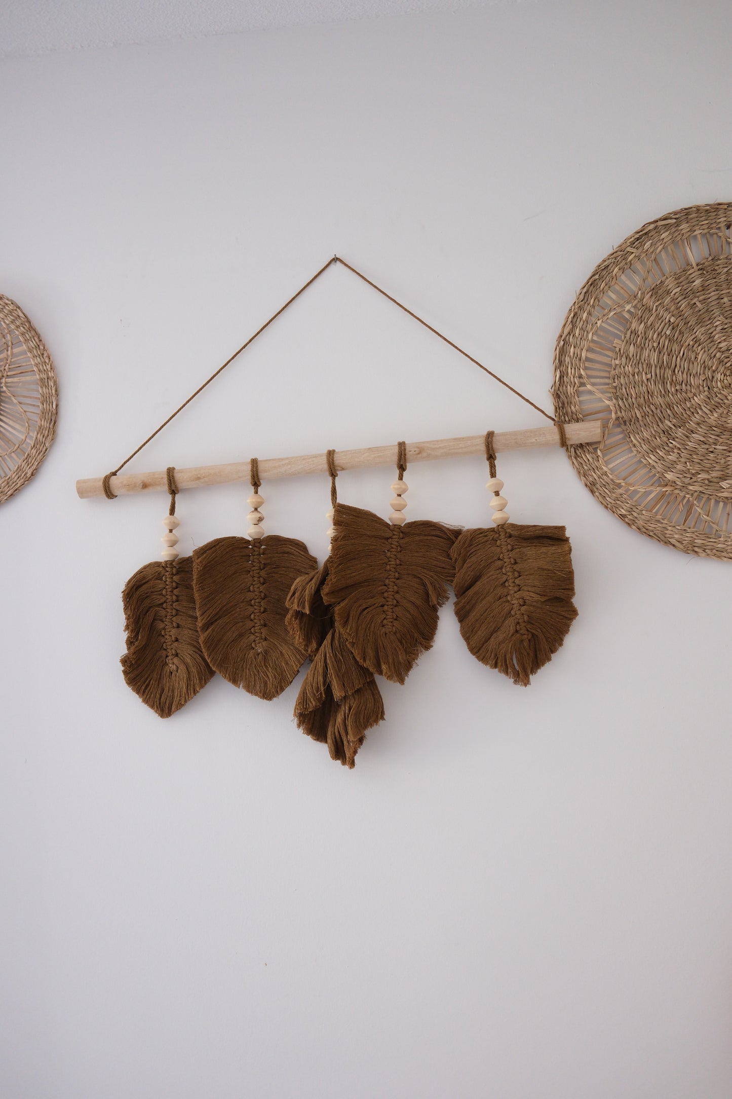 Wanddecoratie bladeren Odina hout- stof L58cm