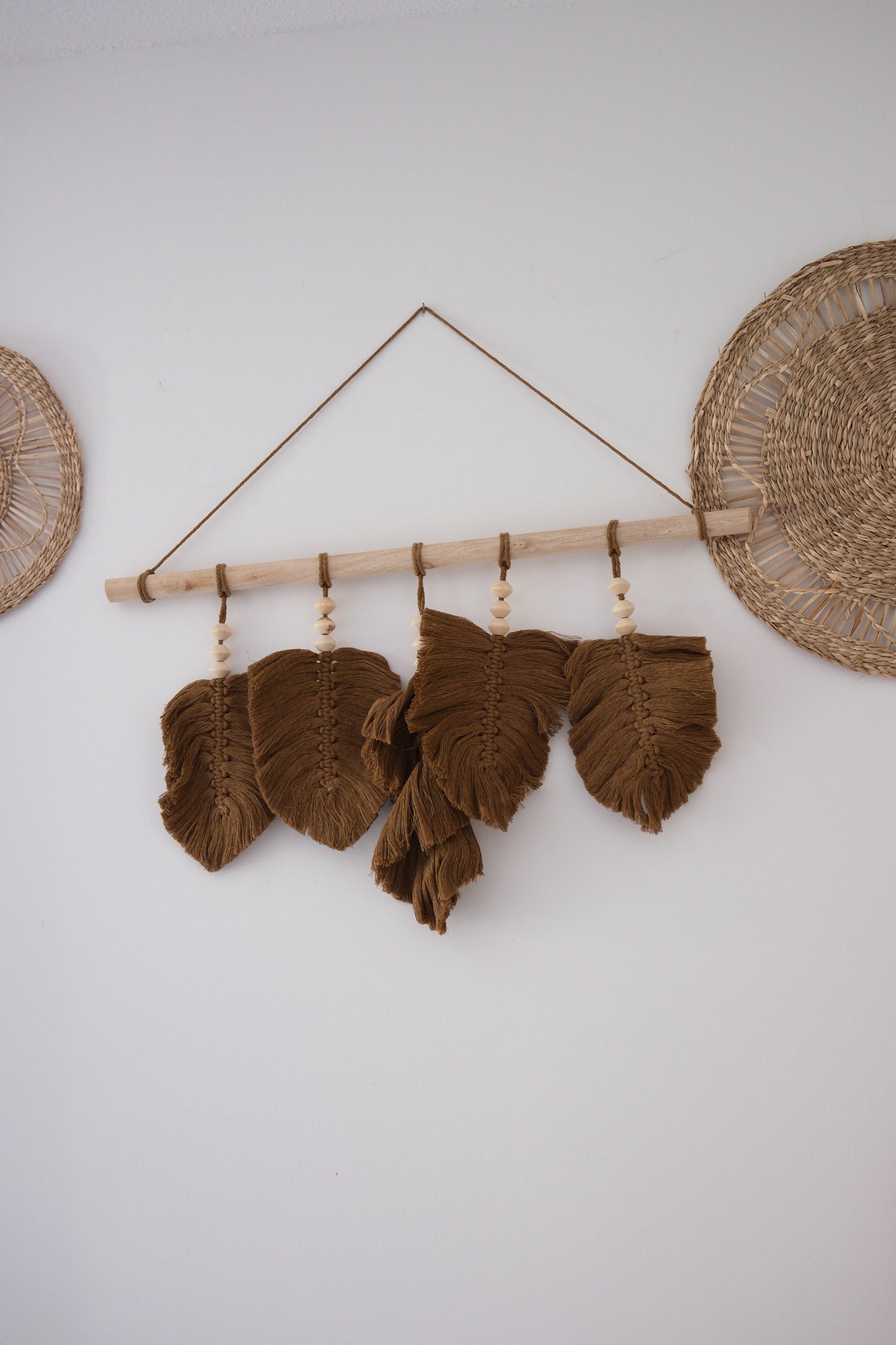 Wanddecoratie bladeren Odina hout- stof L58cm