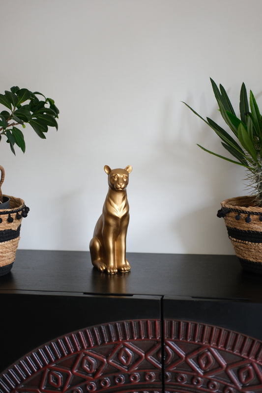 Goudkleuring panter beeld - Decoratief Beeld - Polyresin - Hoogte 23cm