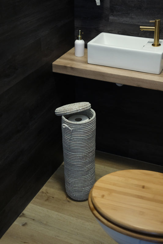 Koker mand van riet - Wc rolletjes mand - Hoogte 48cm