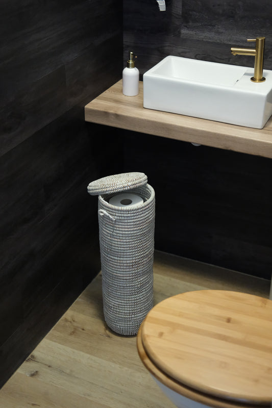 Koker mand van riet - Wc rolletjes mand - Hoogte 48cm