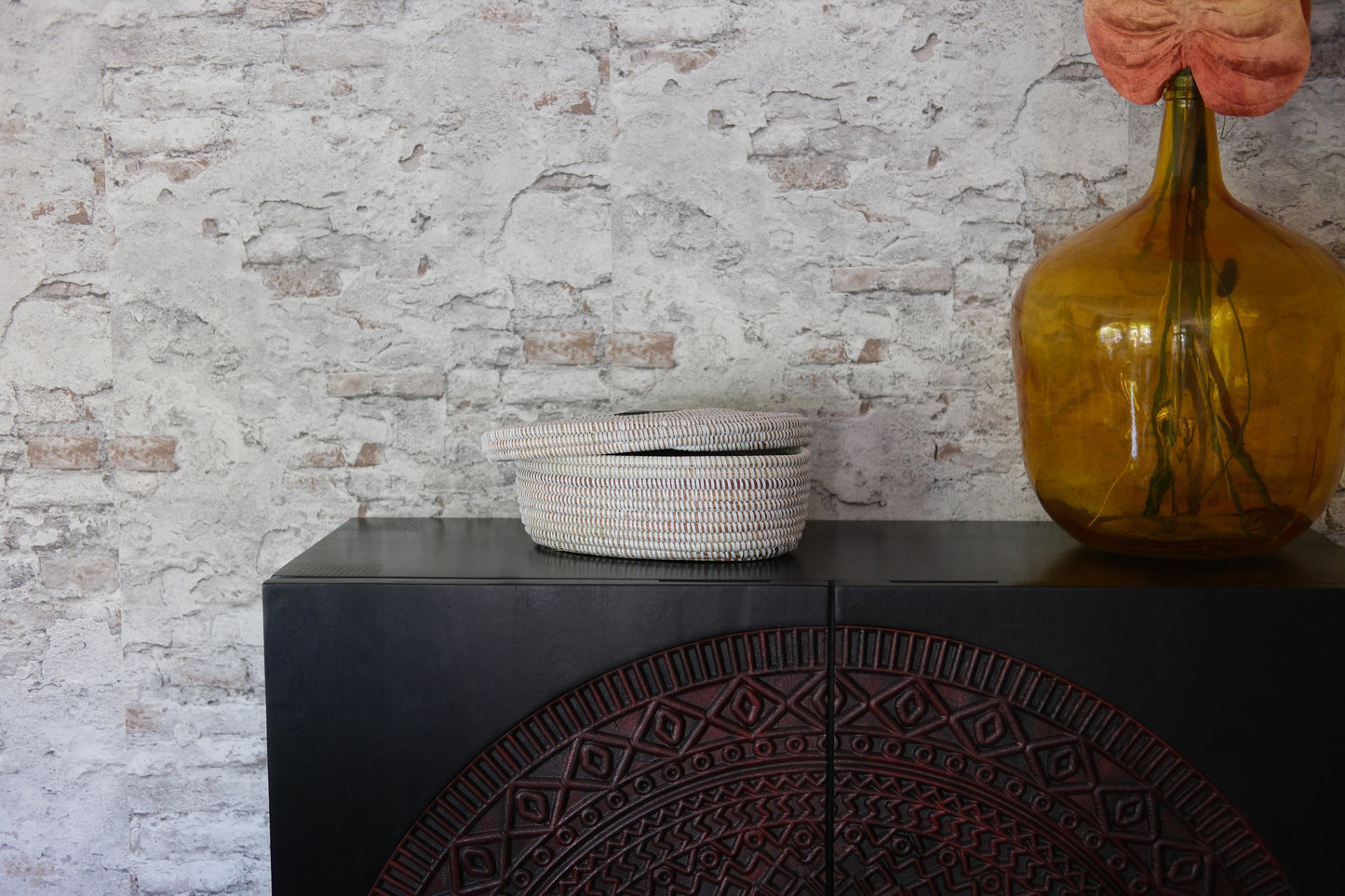Handgemaakt ovaal wit opbergmandje met deksel – 35x25x12 cm – Decoratief & praktisch – Boho stijl