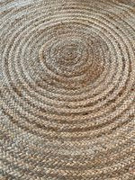 Jute vloerkleed met turquoise kwastjes - dia 120 cm - Tapijt turquoise - jute