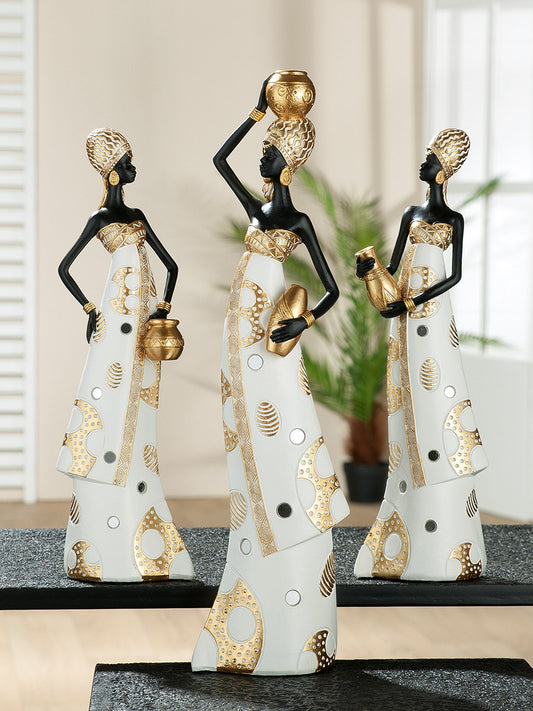 2 Decoratie beelden Afrikaanse vrouw "Mara"- Stijlvolle figuren - Set van 2