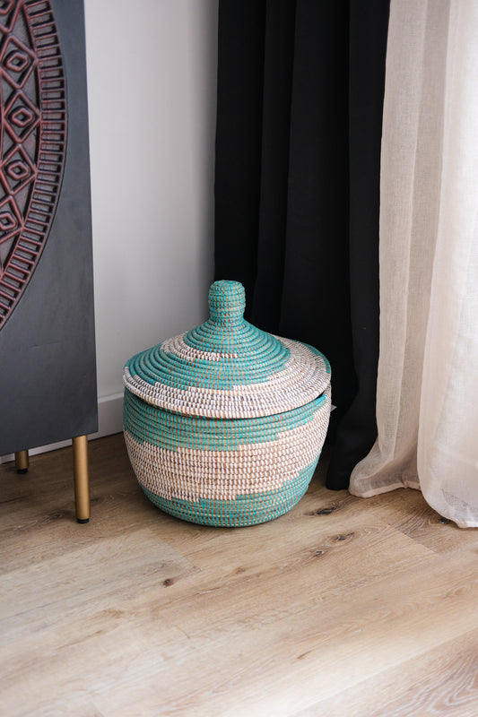Teng Turquoise opbergmand - Handgemaakt – Decoratief & Functioneel