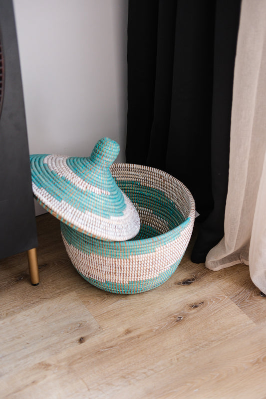 Teng Turquoise opbergmand - Handgemaakt – Decoratief & Functioneel