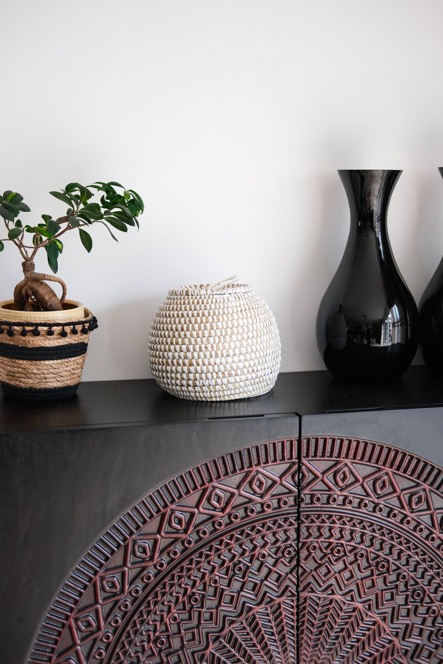 Korf wit - Decoratieve opbergmand met deksel - Handgemaakt