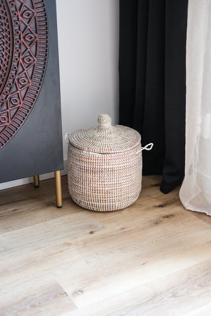Hamper wit opbergmand met deksel - Handgemaakt - 37x27 cm