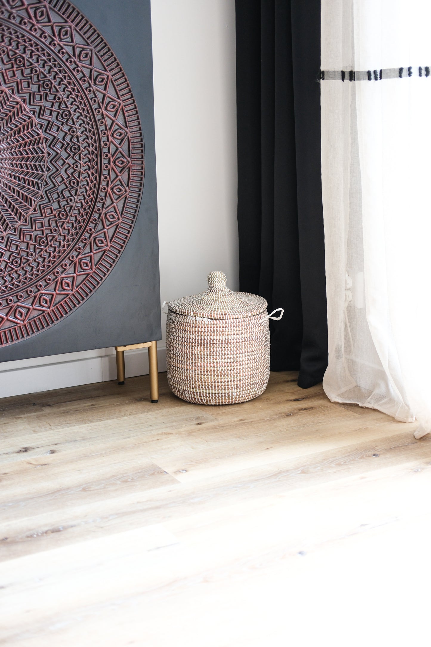 Hamper wit opbergmand met deksel - Handgemaakt - 37x27 cm