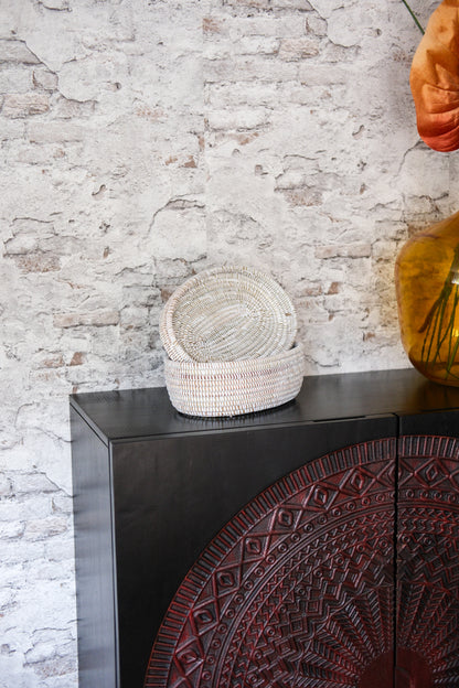 Handgemaakt ovaal wit opbergmandje met deksel – 35x25x12 cm – Decoratief & praktisch – Boho stijl