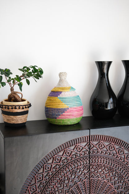 Dhah gekleurd Opbergmandje met Deksel – Regenboog Kleuren – Decoratief & Duurzaam