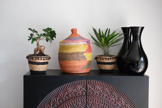 Hamper gekleurd opbergmand met deksel - Handgemaakt