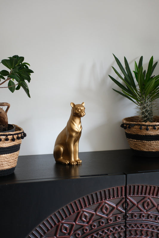 Goudkleuring panter beeld - Decoratief Beeld  - Polyresin - Hoogte 23cm