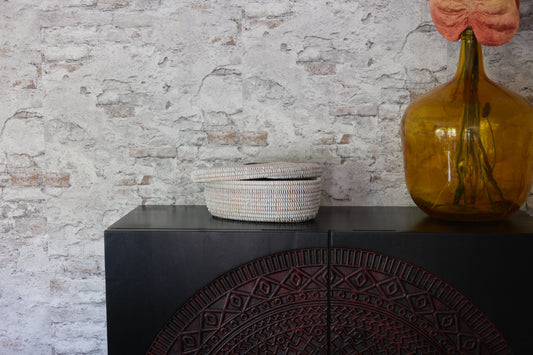 Handgemaakt ovaal wit opbergmandje met deksel – 35x25x12 cm – Decoratief & praktisch – Boho stijl