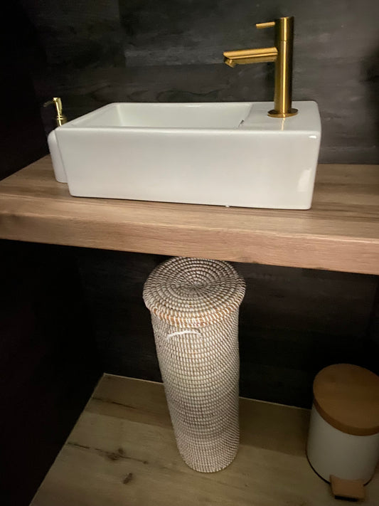 Koker mand van riet - Wc rolletjes mand - Hoogte 48cm