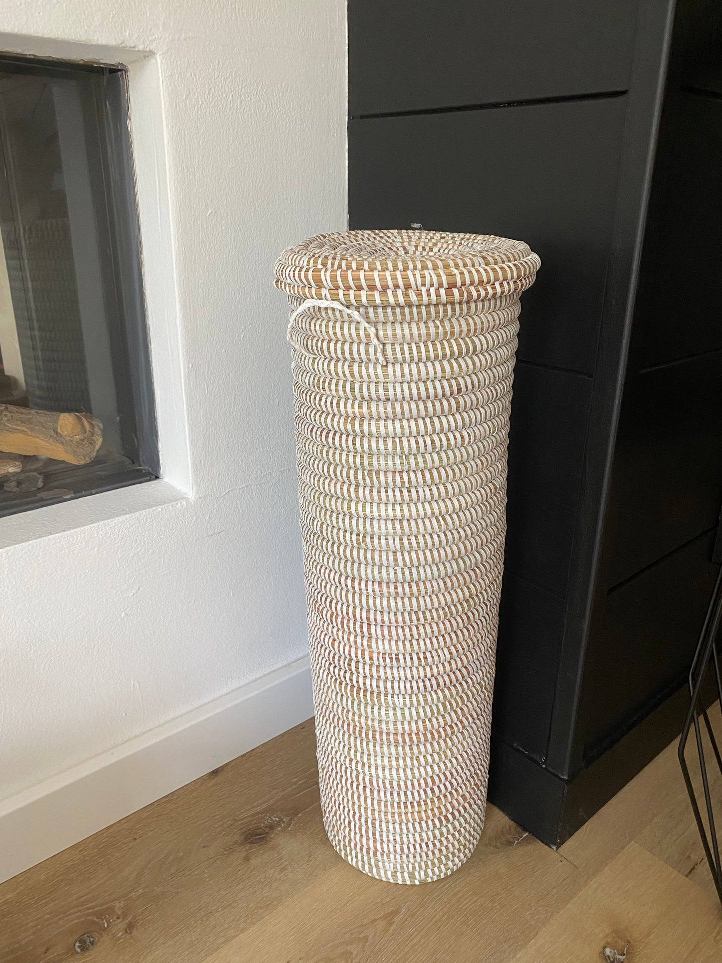 Koker mand van riet - Wc rolletjes mand - Hoogte 48cm