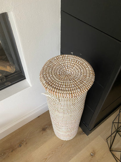 Koker mand van riet - Wc rolletjes mand - Hoogte 48cm