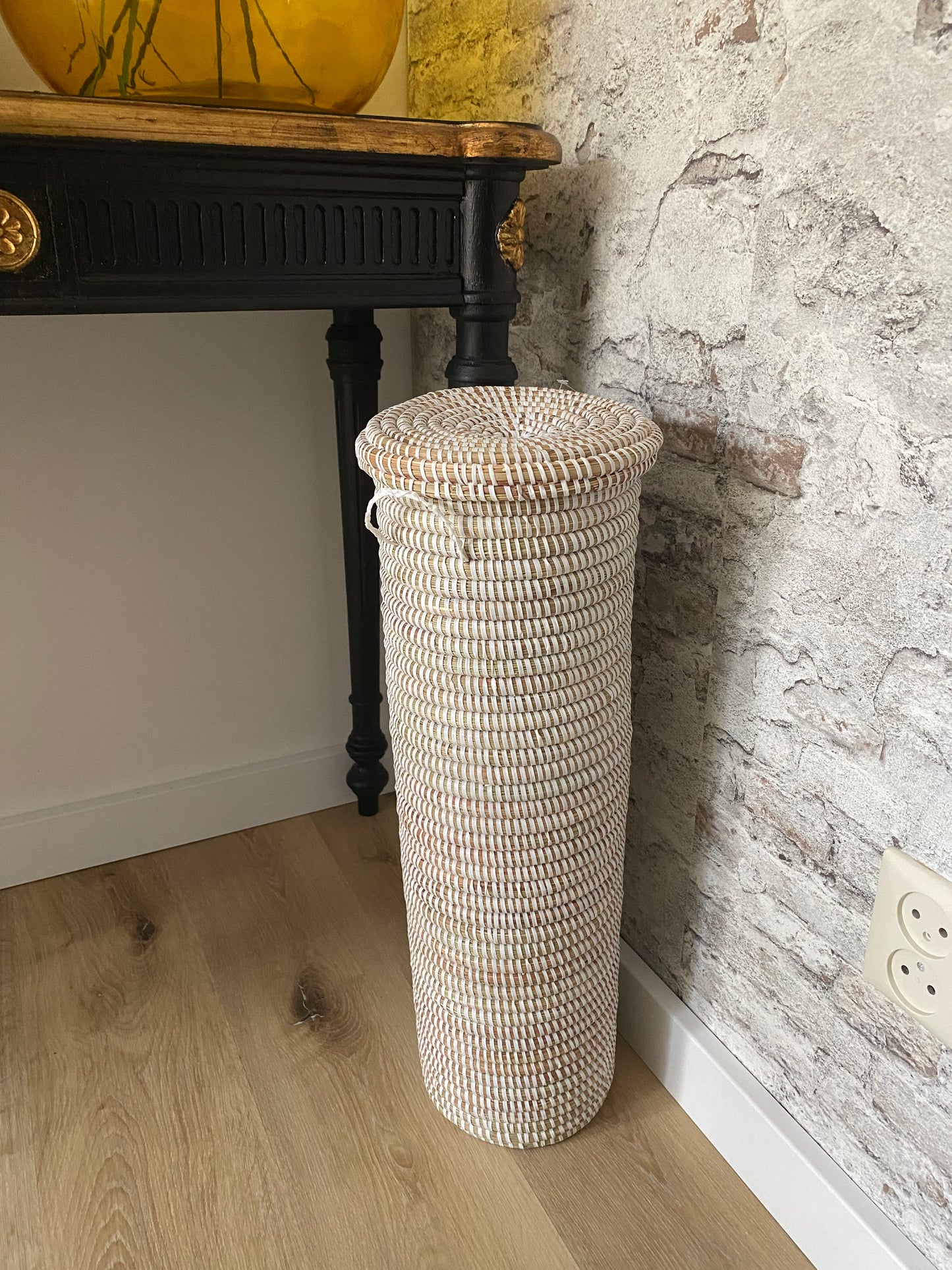 Koker mand van riet - Wc rolletjes mand - Hoogte 48cm