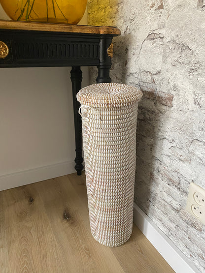 Koker mand van riet - Wc rolletjes mand - Hoogte 48cm