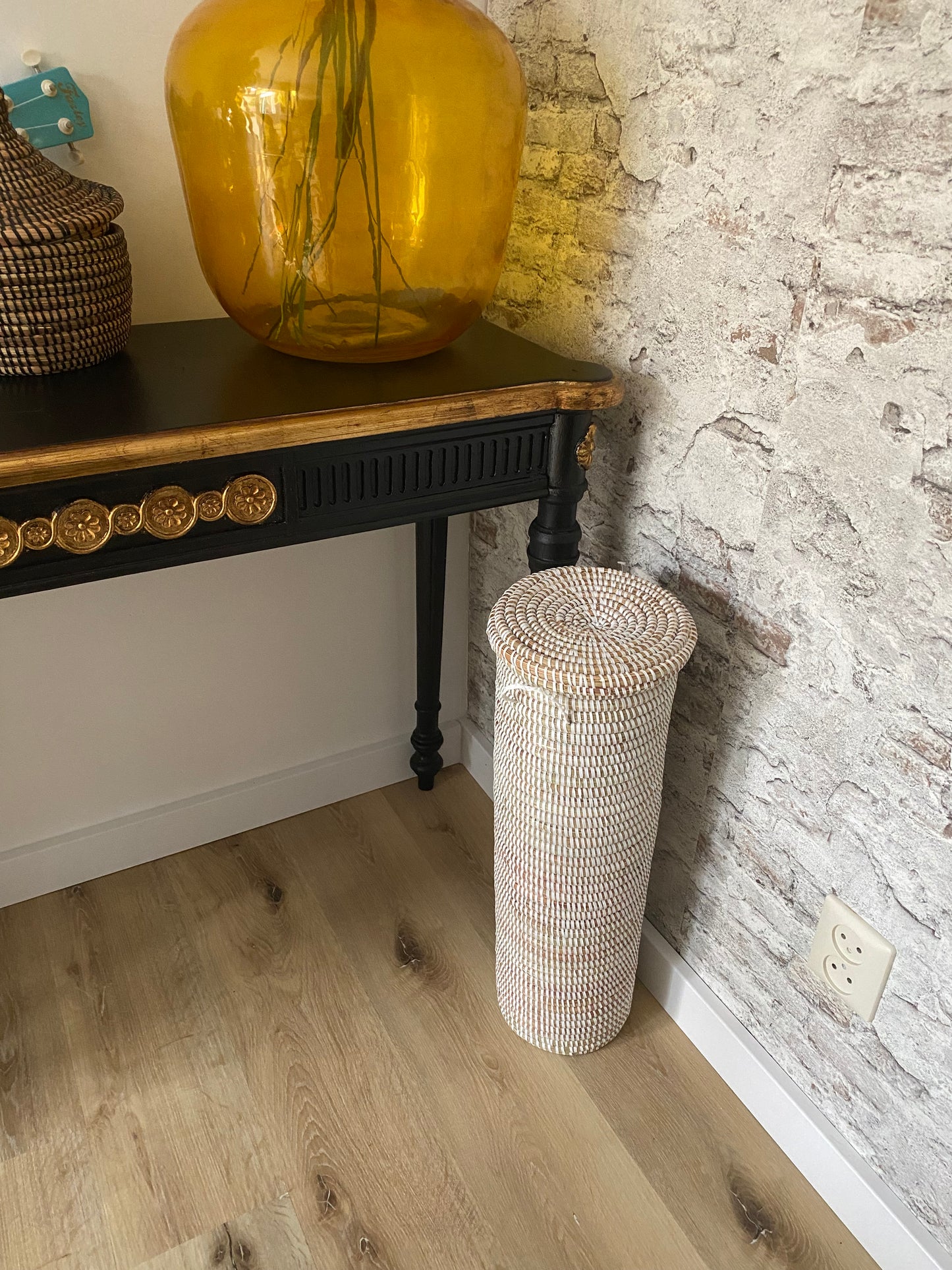 Koker mand van riet - Wc rolletjes mand - Hoogte 48cm