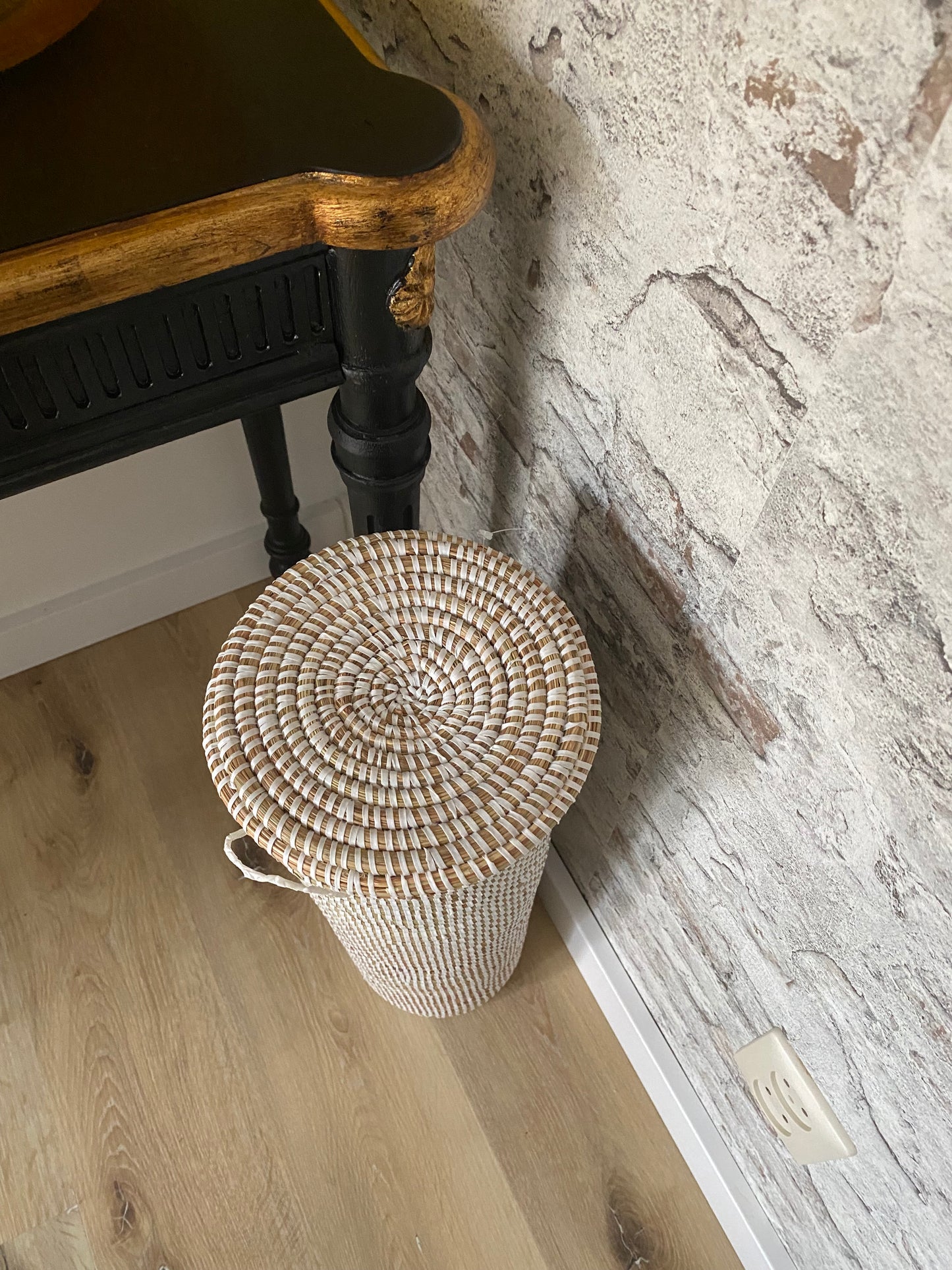 Koker mand van riet - Wc rolletjes mand - Hoogte 48cm