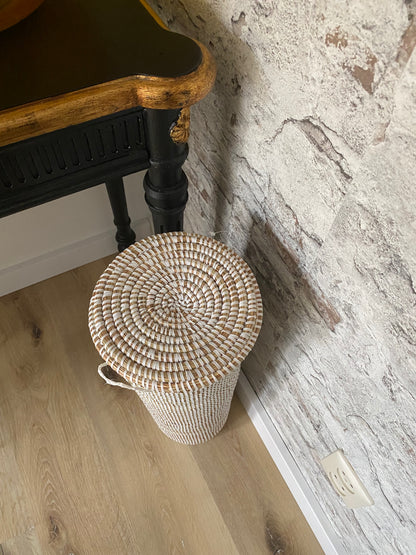 Koker mand van riet - Wc rolletjes mand - Hoogte 48cm