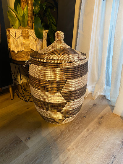 Bruin/wit Opbergmand - Maat M - Wasmand - Handgemaakt