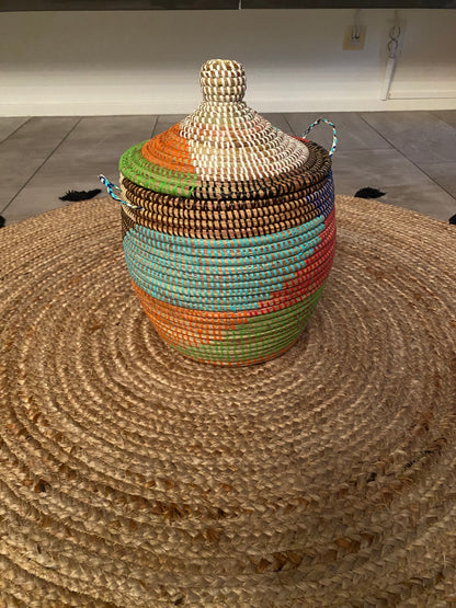 Hamper gekleurd opbergmand met deksel - Handgemaakt