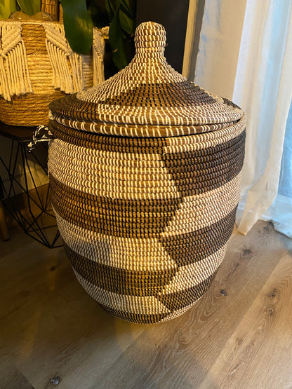 Bruin/wit Opbergmand - Maat M - Wasmand - Handgemaakt