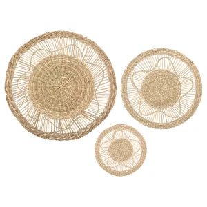 Wanddecoratie set van 3/D 38/ D28/ D18 cm van zeegras - Muurdecoratie set