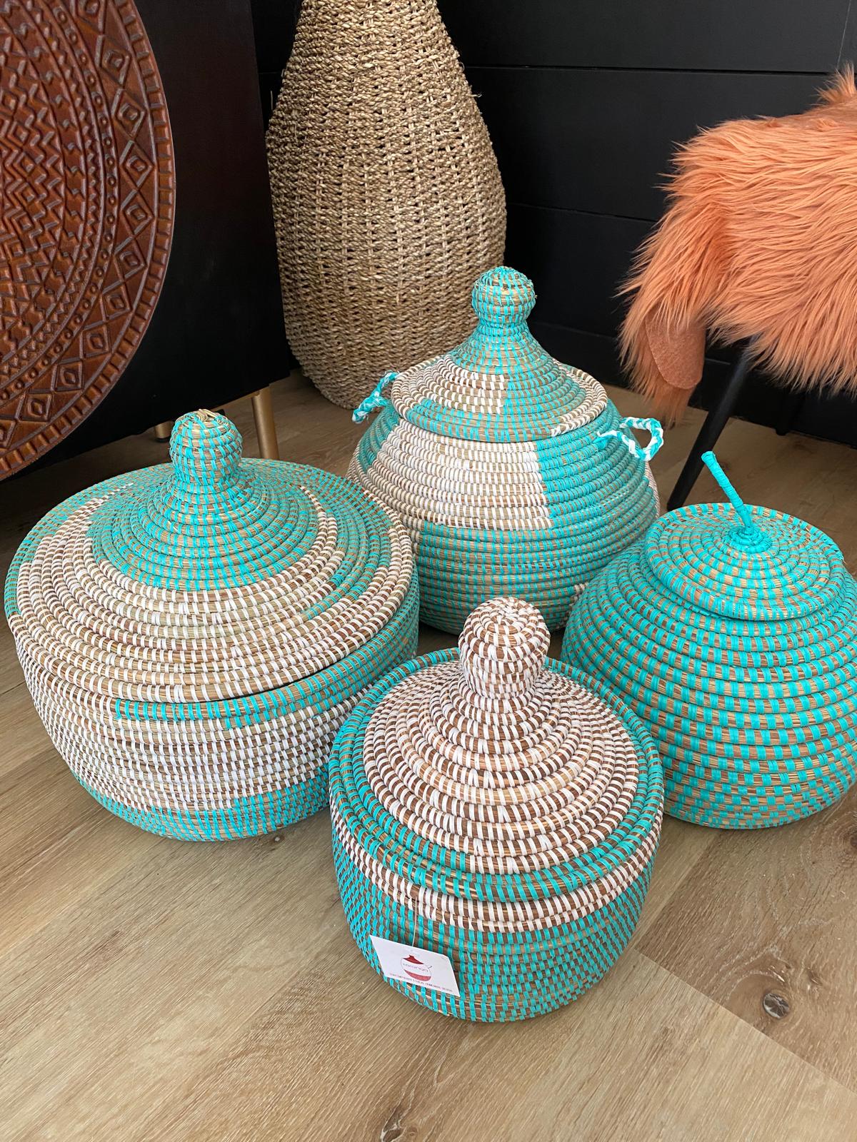 Bol turquoise opbergmand-handgemaakt