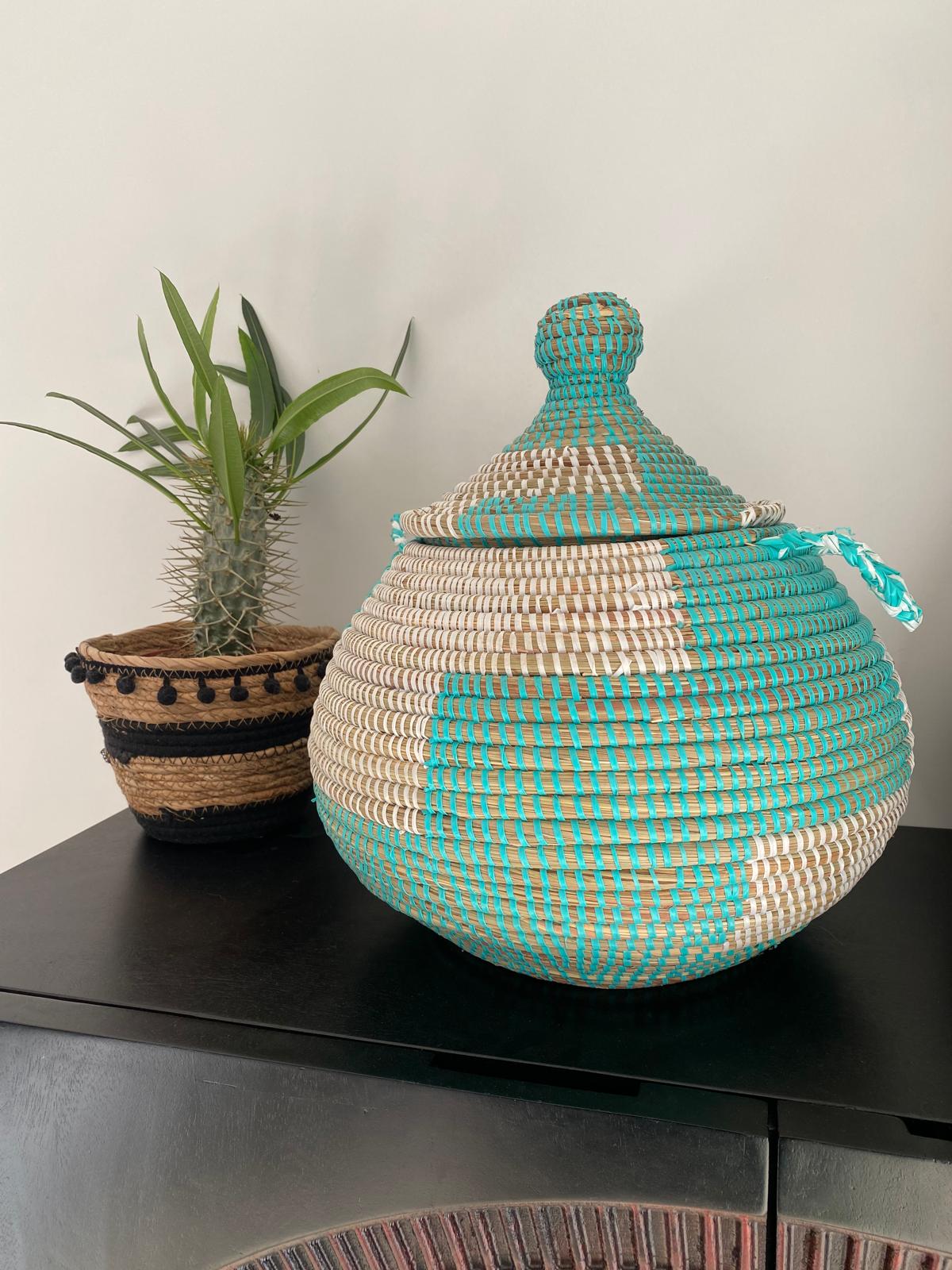 Bol turquoise opbergmand-handgemaakt