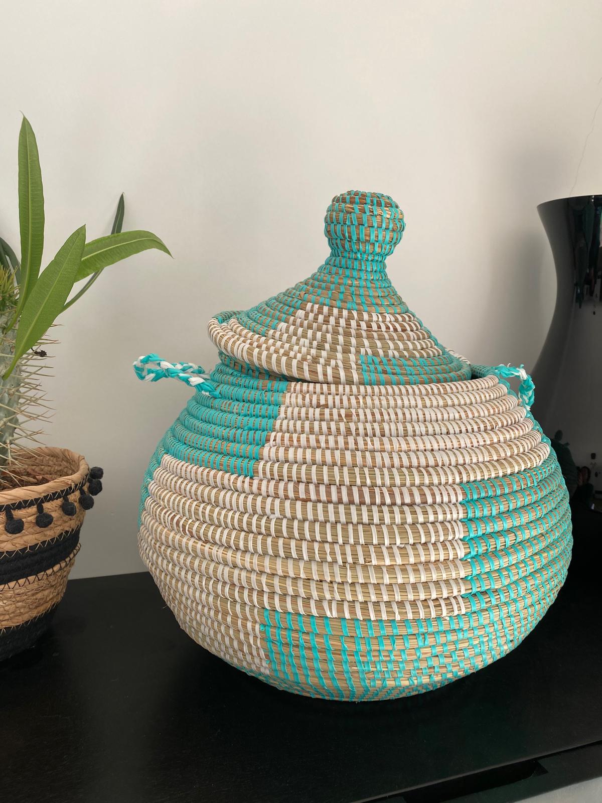 Bol turquoise opbergmand-handgemaakt